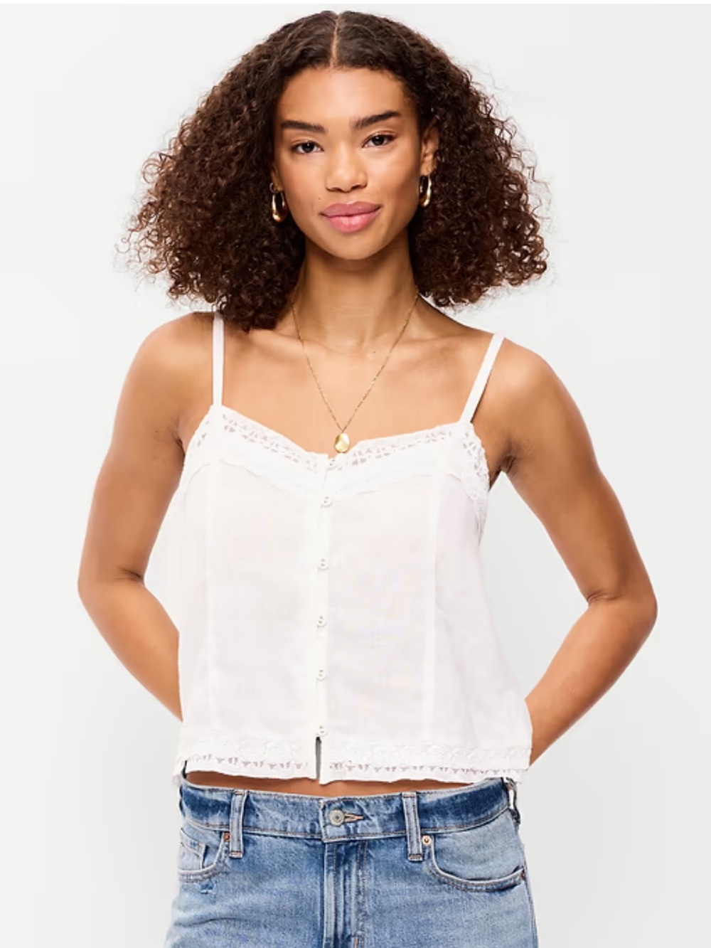 Old Navy Lace Trim Linen Blend Cami Tank Top